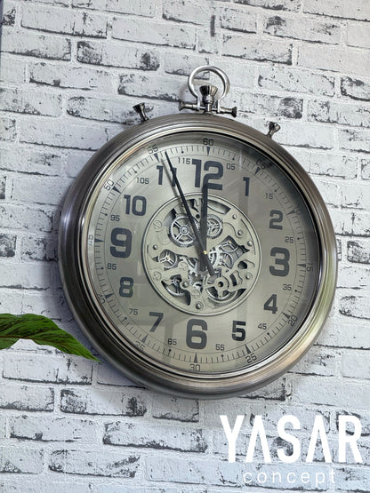 Chronovia Metal Çarklı Duvar Saati Gümüş 60 Cm