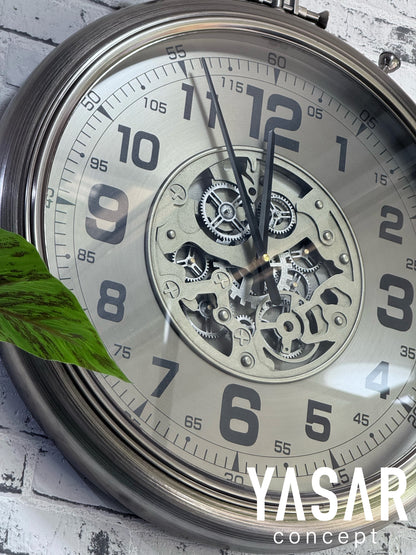 Chronovia Metal Çarklı Duvar Saati Gümüş 60 Cm