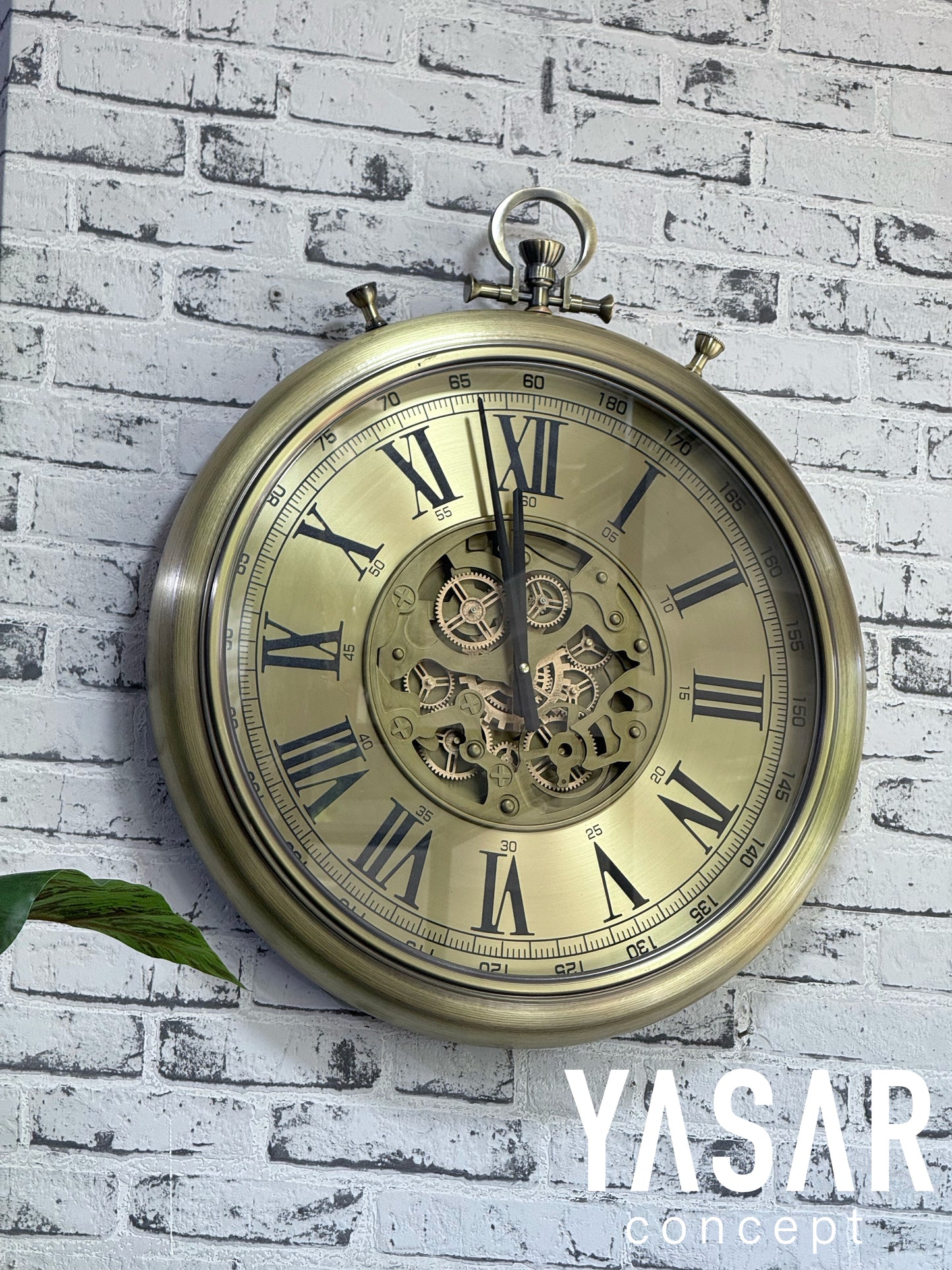 Chronovia Metal Çarklı Duvar Saati Antik Gold 60 Cm