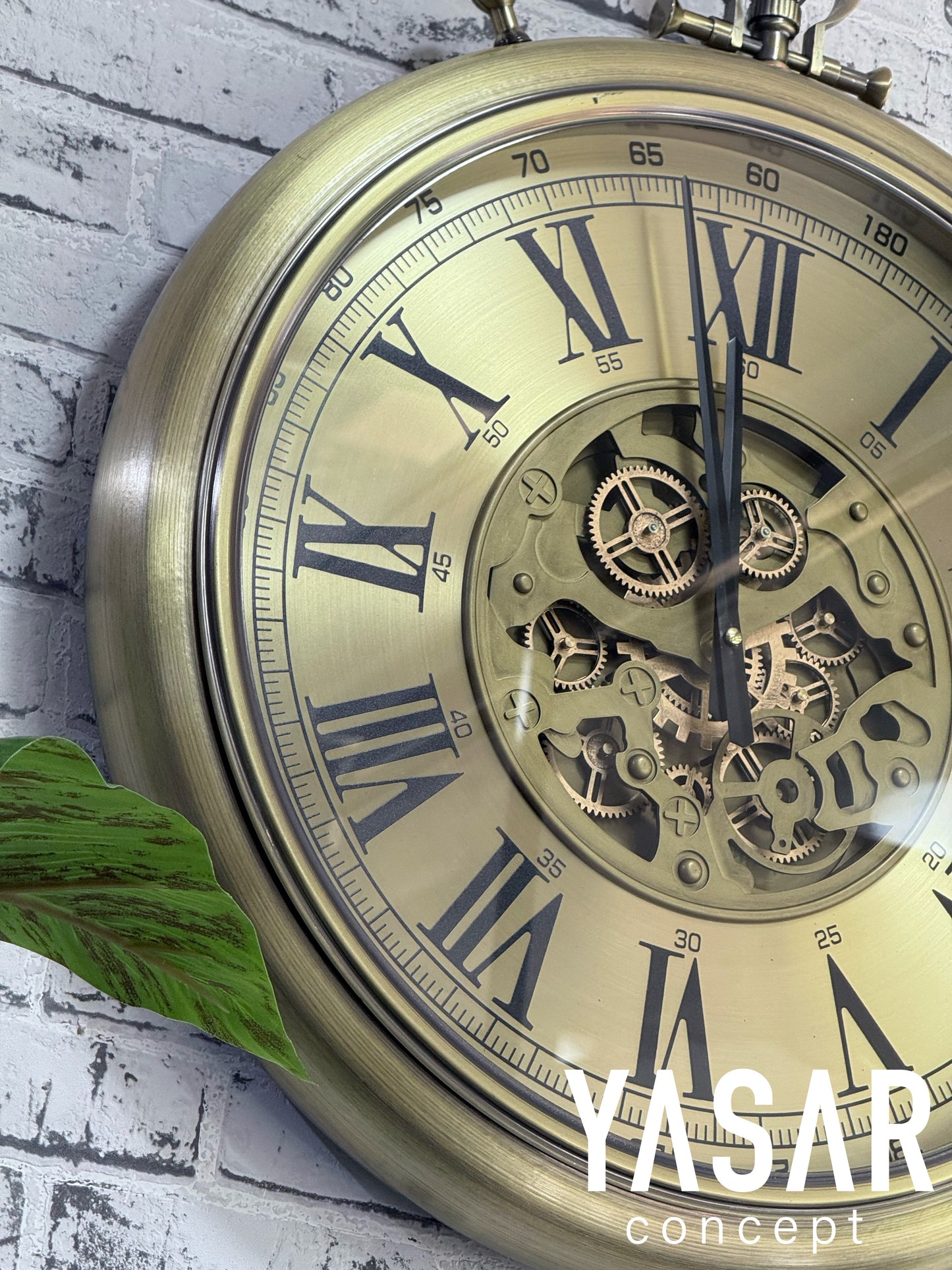 Chronovia Metal Çarklı Duvar Saati Antik Gold 60 Cm