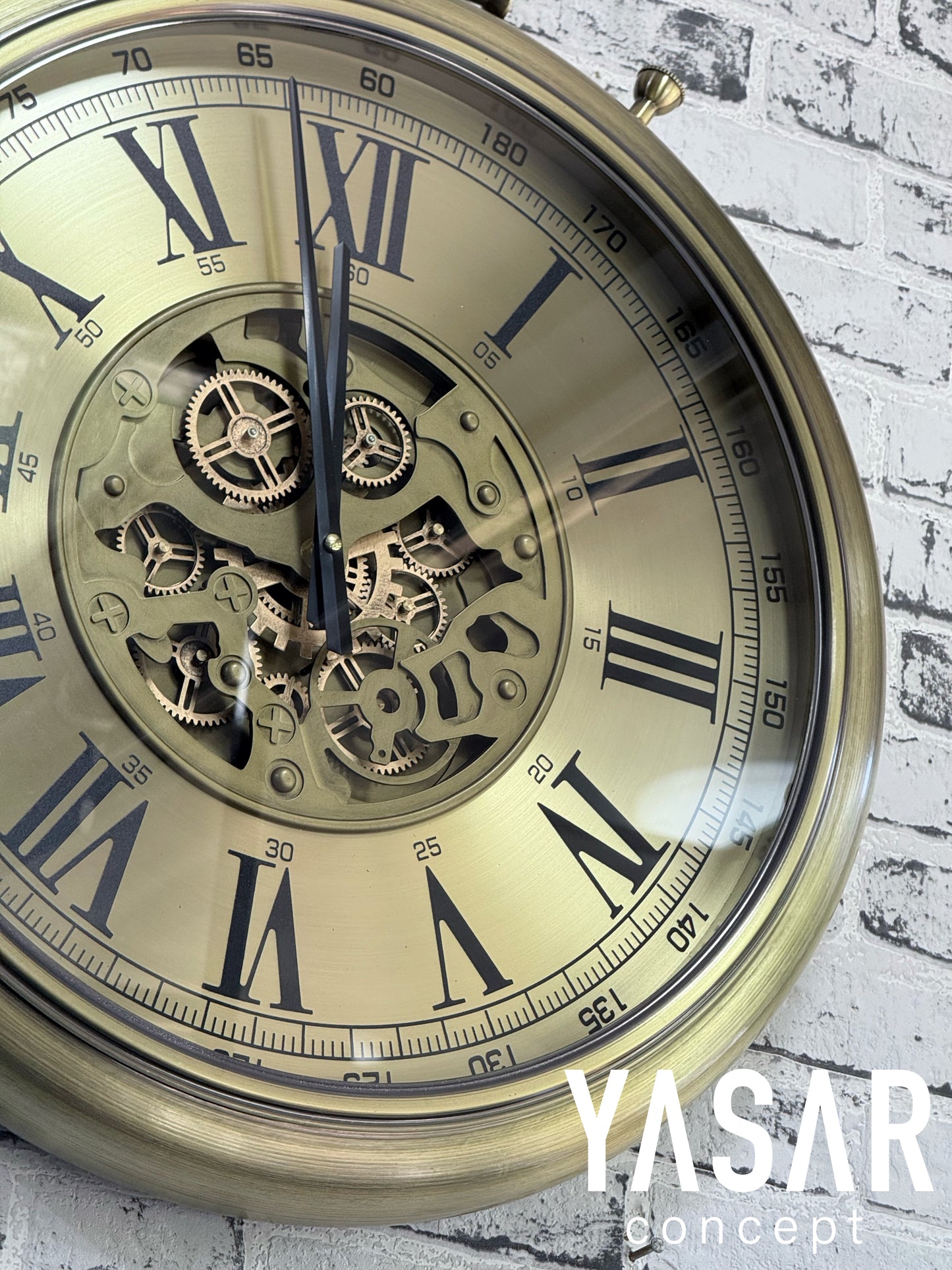 Chronovia Metal Çarklı Duvar Saati Antik Gold 60 Cm