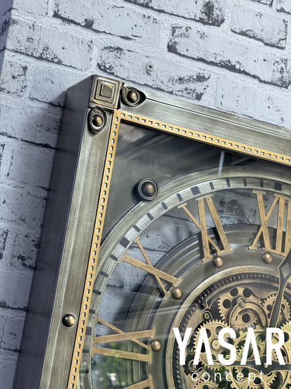 Metallune Metal Çarklı Duvar Saati 60 Cm