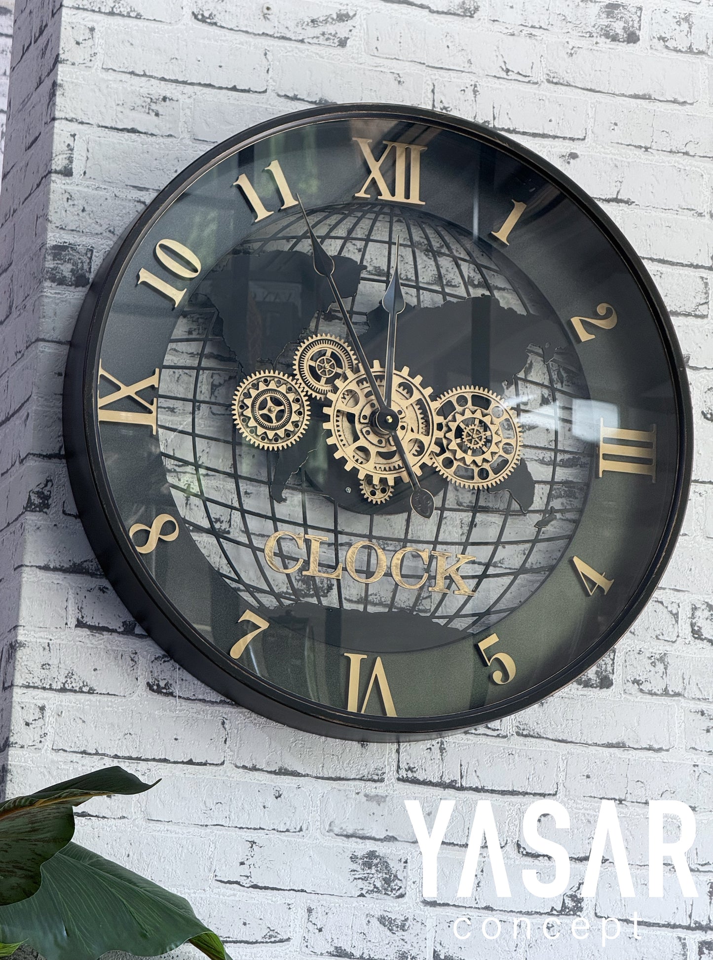 Cosmochron Dünya Haritalı Metal Çarklı Duvar Saati 60 Cm