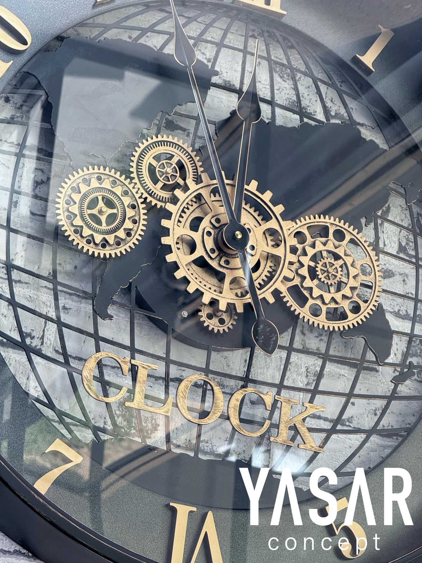 Cosmochron Dünya Haritalı Metal Çarklı Duvar Saati 60 Cm