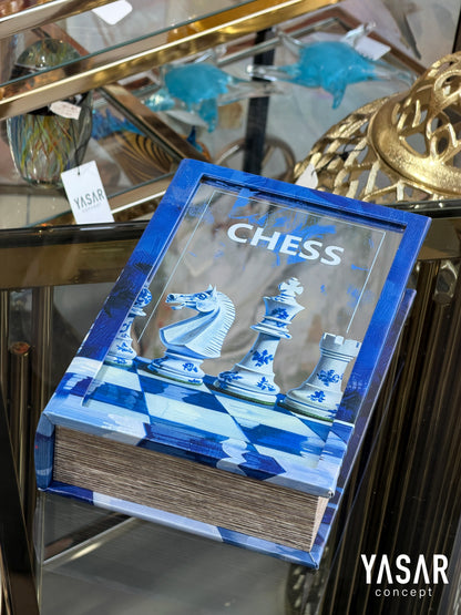 Blue Chess Aynalı Dekoratif Kitap Kutu Set