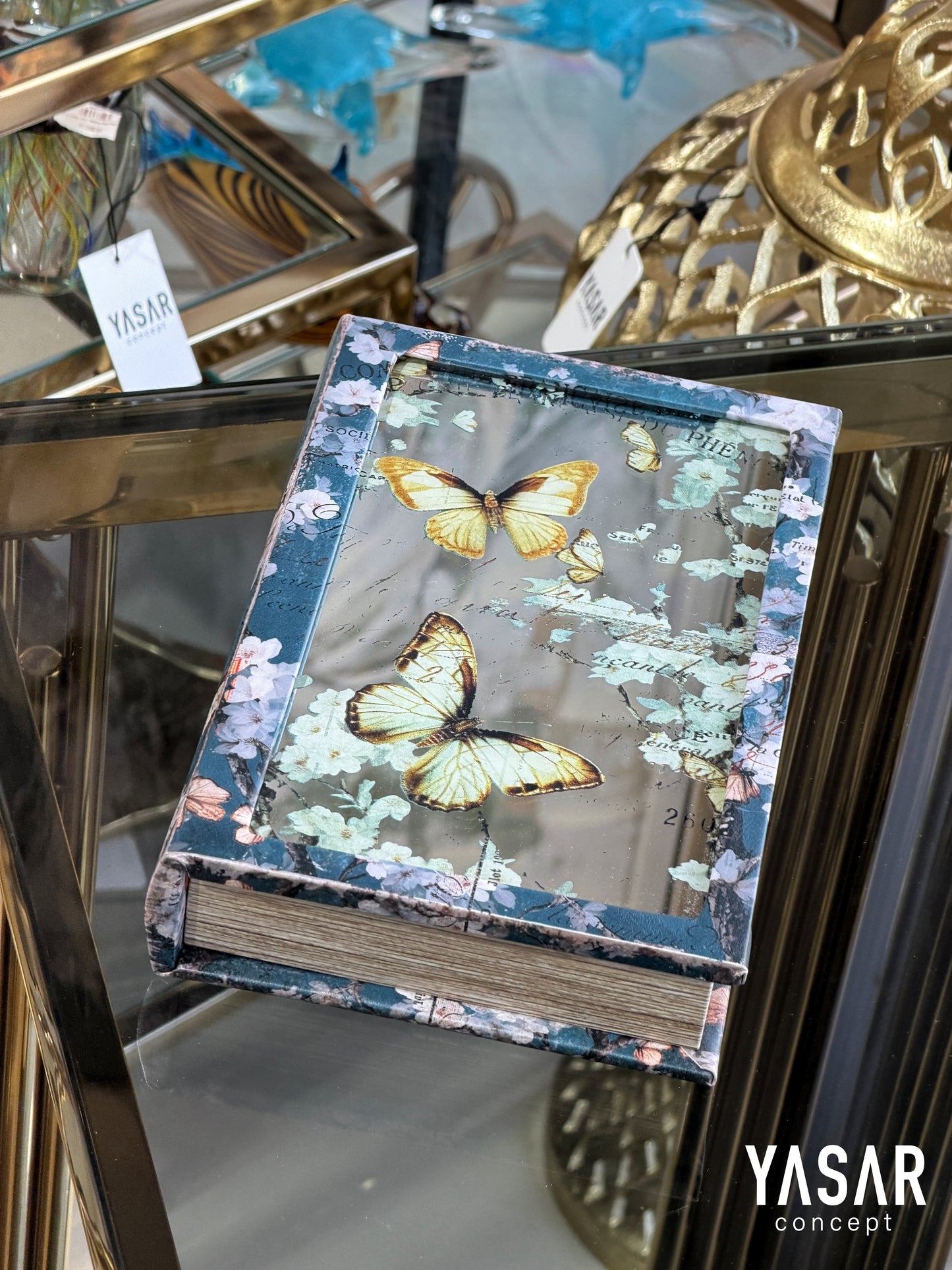 Butterfly Aynalı Dekoratif Kitap Kutu Set