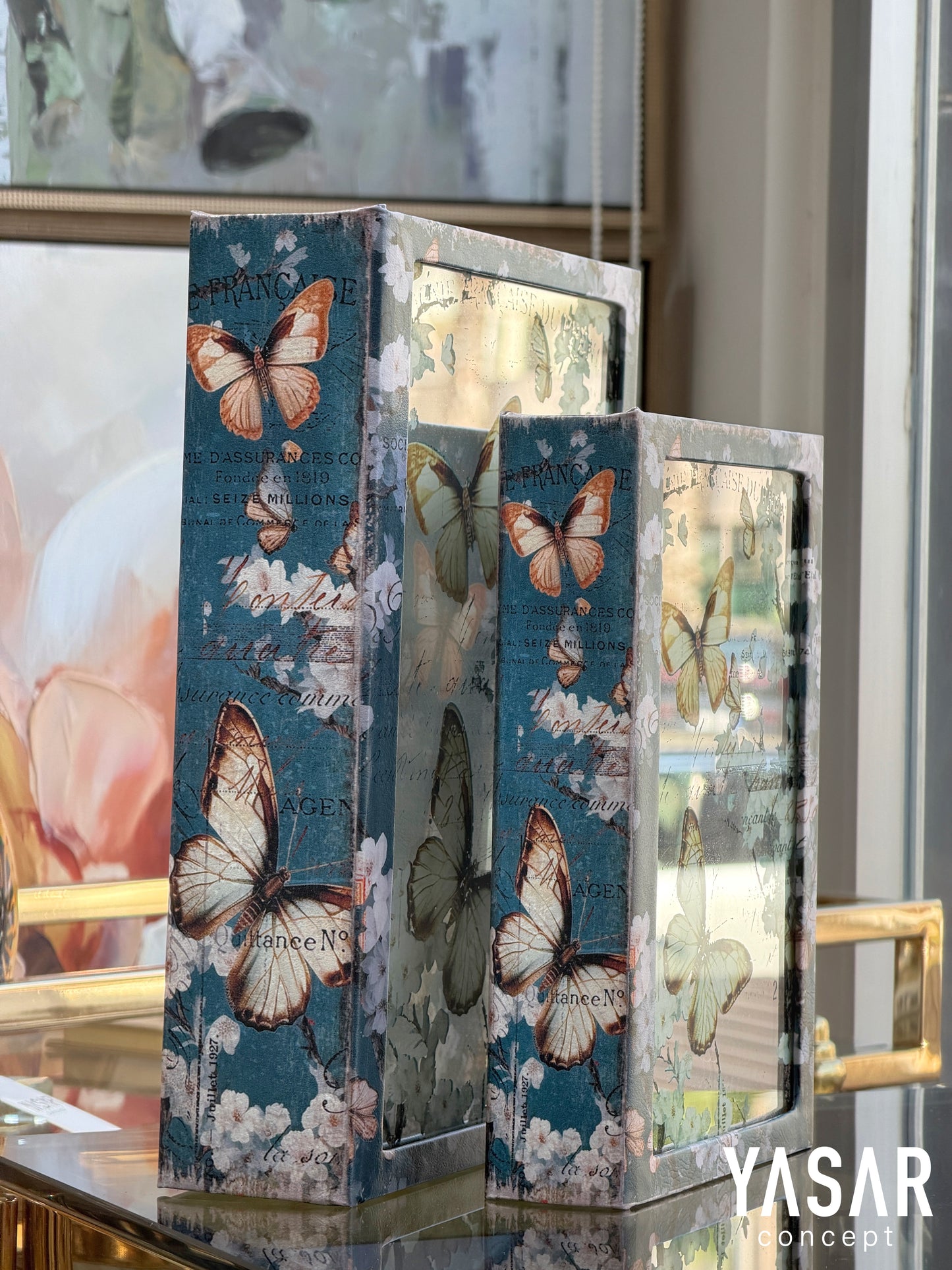 Butterfly Aynalı Dekoratif Kitap Kutu Set