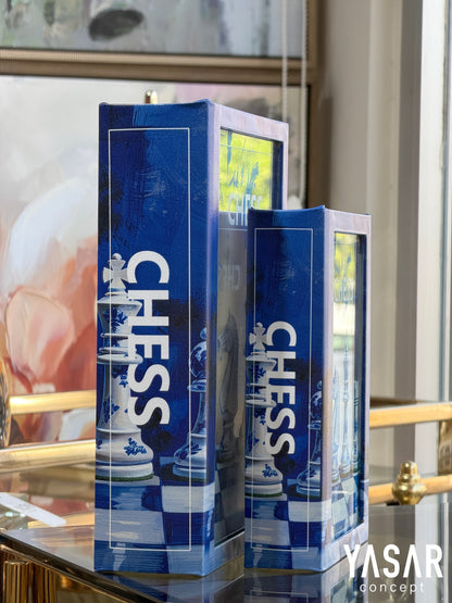 Blue Chess Aynalı Dekoratif Kitap Kutu Set