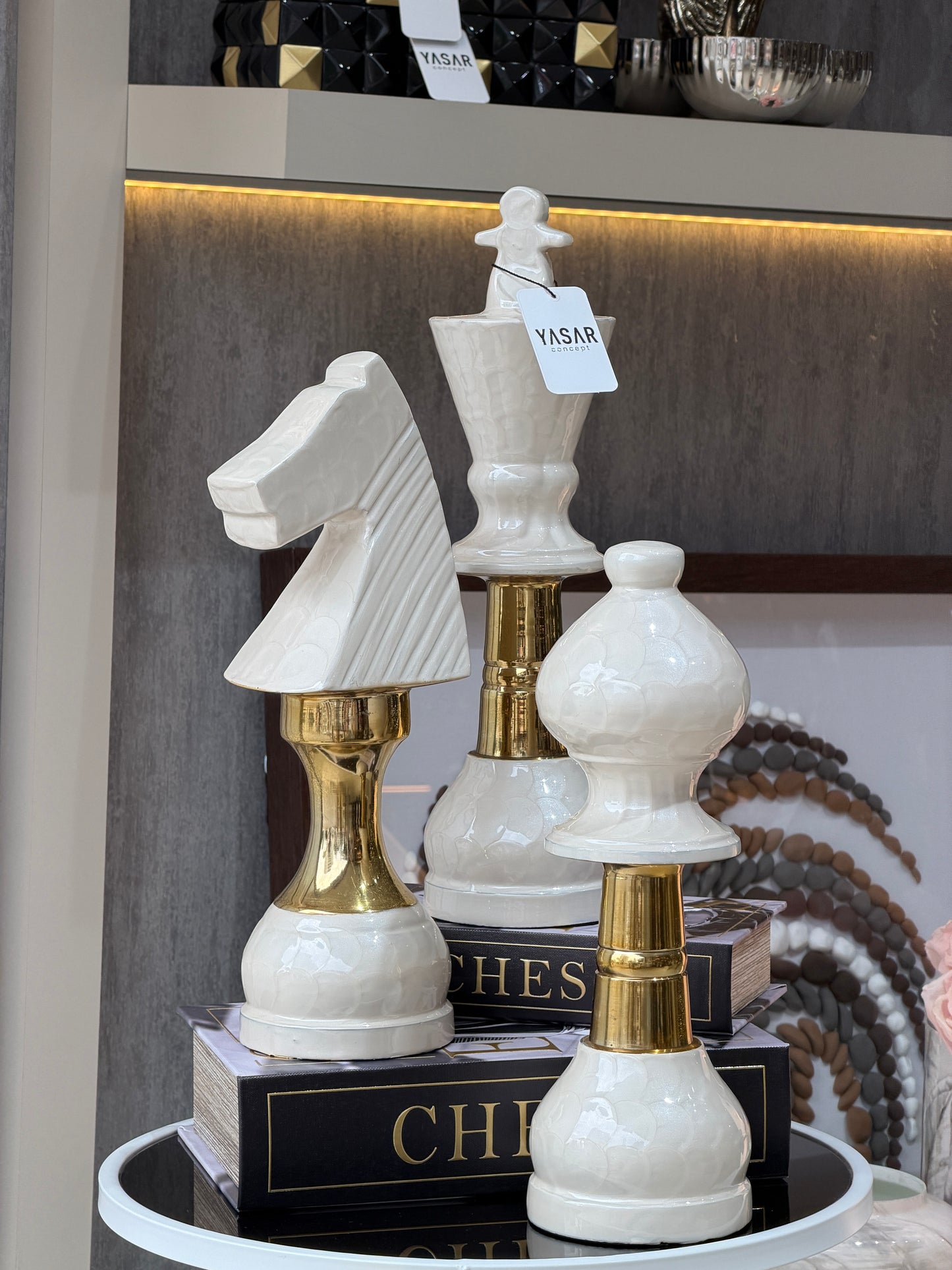 Neochess Dekoratif Satranç Taşları Krem Gold