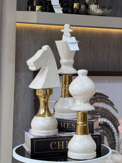 Neochess Dekoratif Satranç Taşları Krem Gold