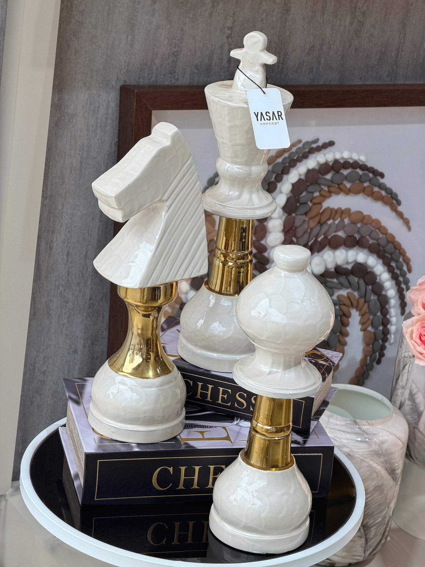 Neochess Dekoratif Satranç Taşları Krem Gold