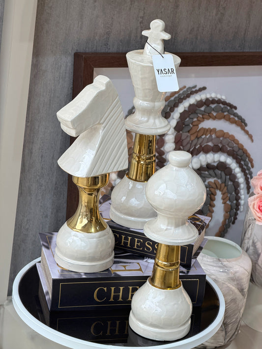 Neochess Dekoratif Satranç Taşları Krem Gold