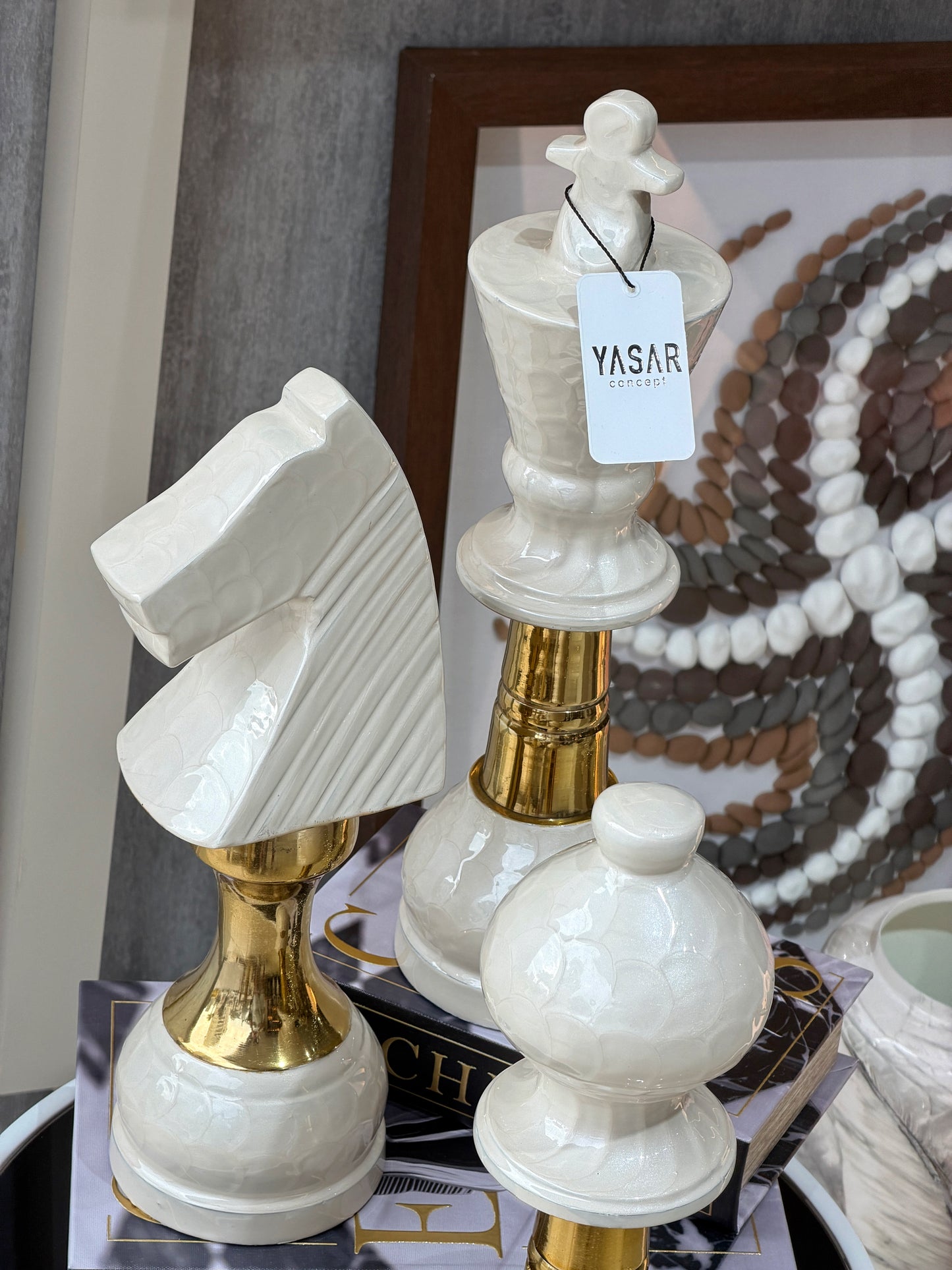 Neochess Dekoratif Satranç Taşları Krem Gold