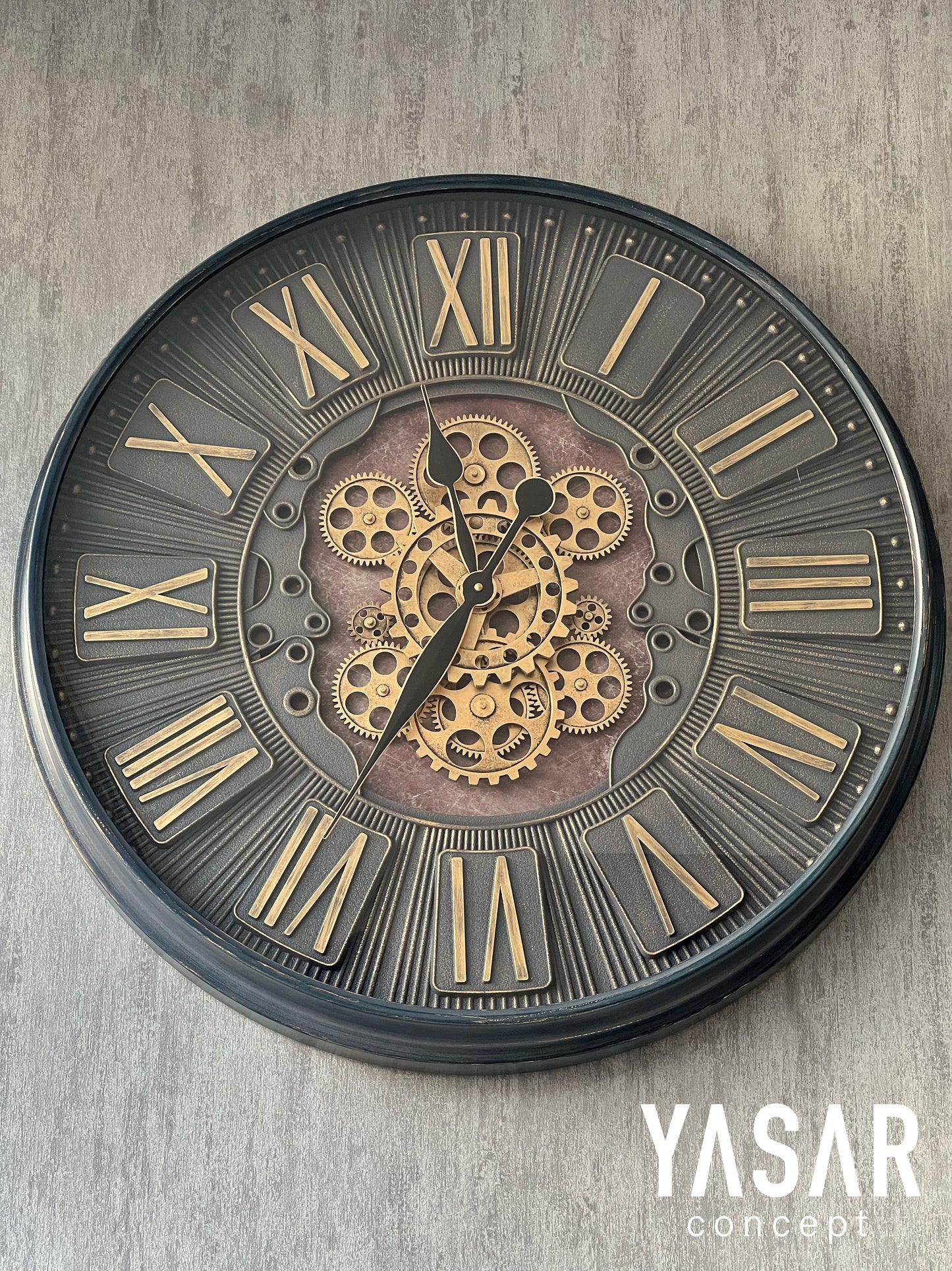 Rouage Metal Çarklı Duvar Saati 70 Cm