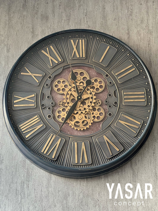 Rouage Metal Çarklı Duvar Saati 70 Cm