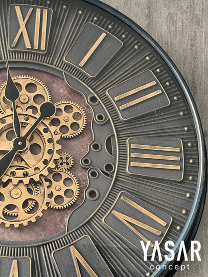 Rouage Metal Çarklı Duvar Saati 70 Cm