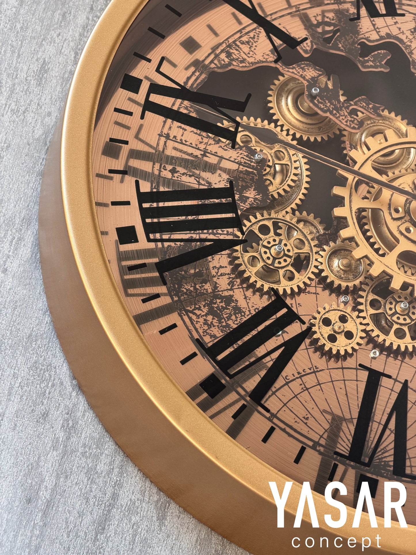 Atlas Dünya Haritalı Metal Çarklı Duvar Saati 46 Cm