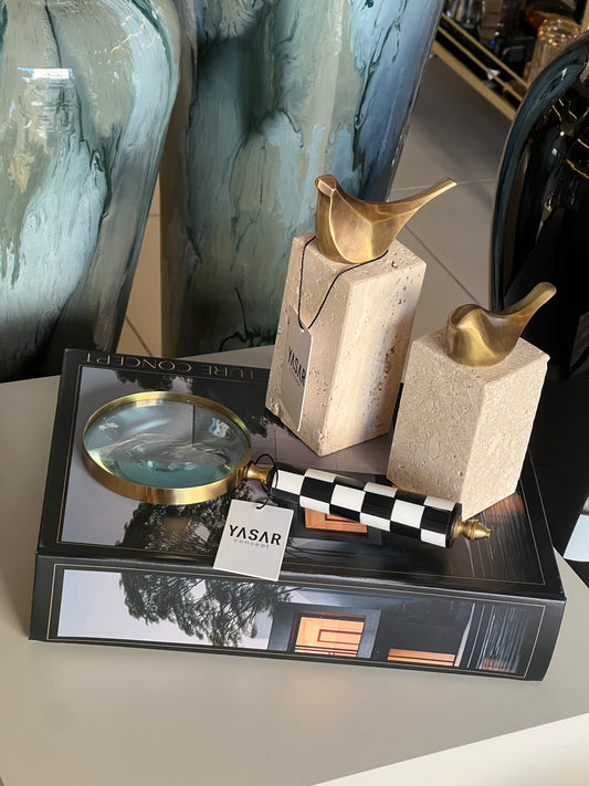 Ornithis Dekoratif Kuş Obje Set Traverten Mermer (İkili)