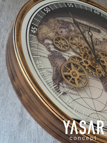 Eastern Clock Dünya Haritalı Metal Çarklı Duvar Saati 60 Cm