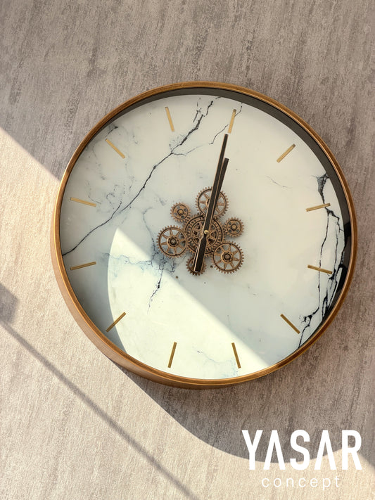 Calacatta Metal Çarklı Duvar Saati 50 Cm
