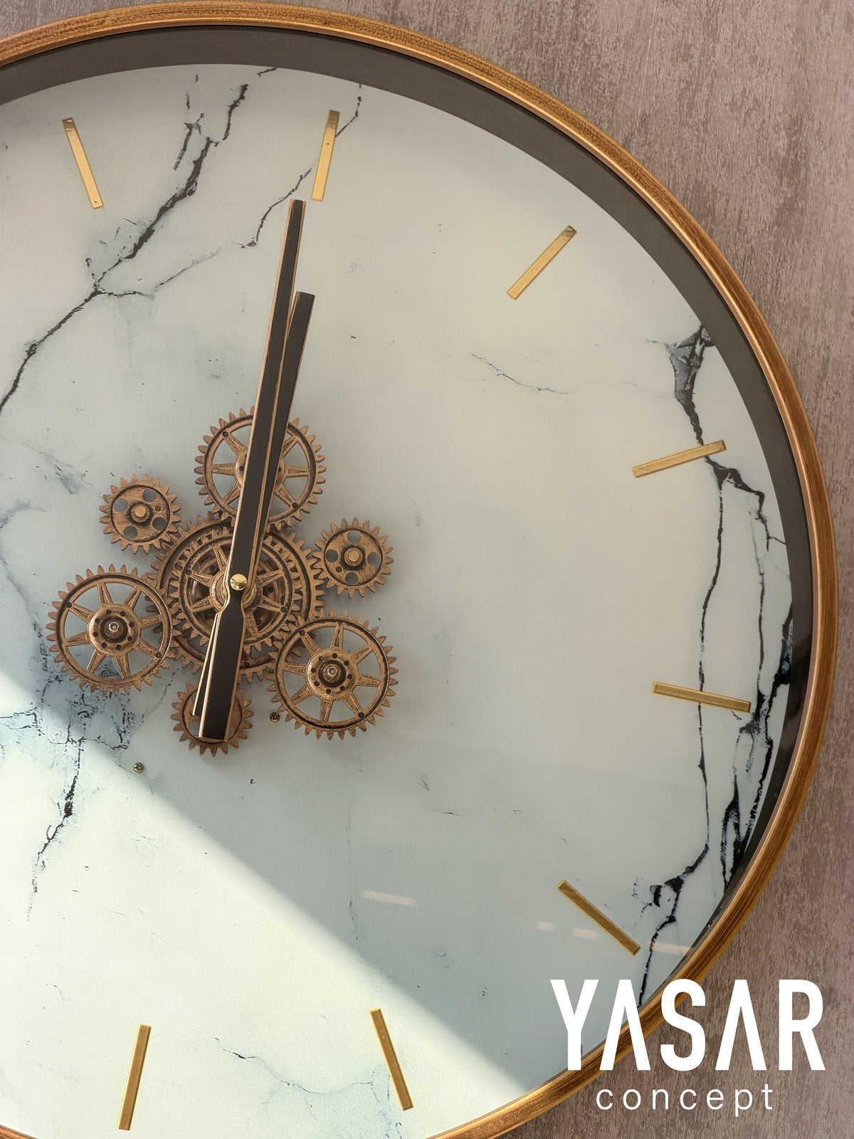 Calacatta Metal Çarklı Duvar Saati 50 Cm