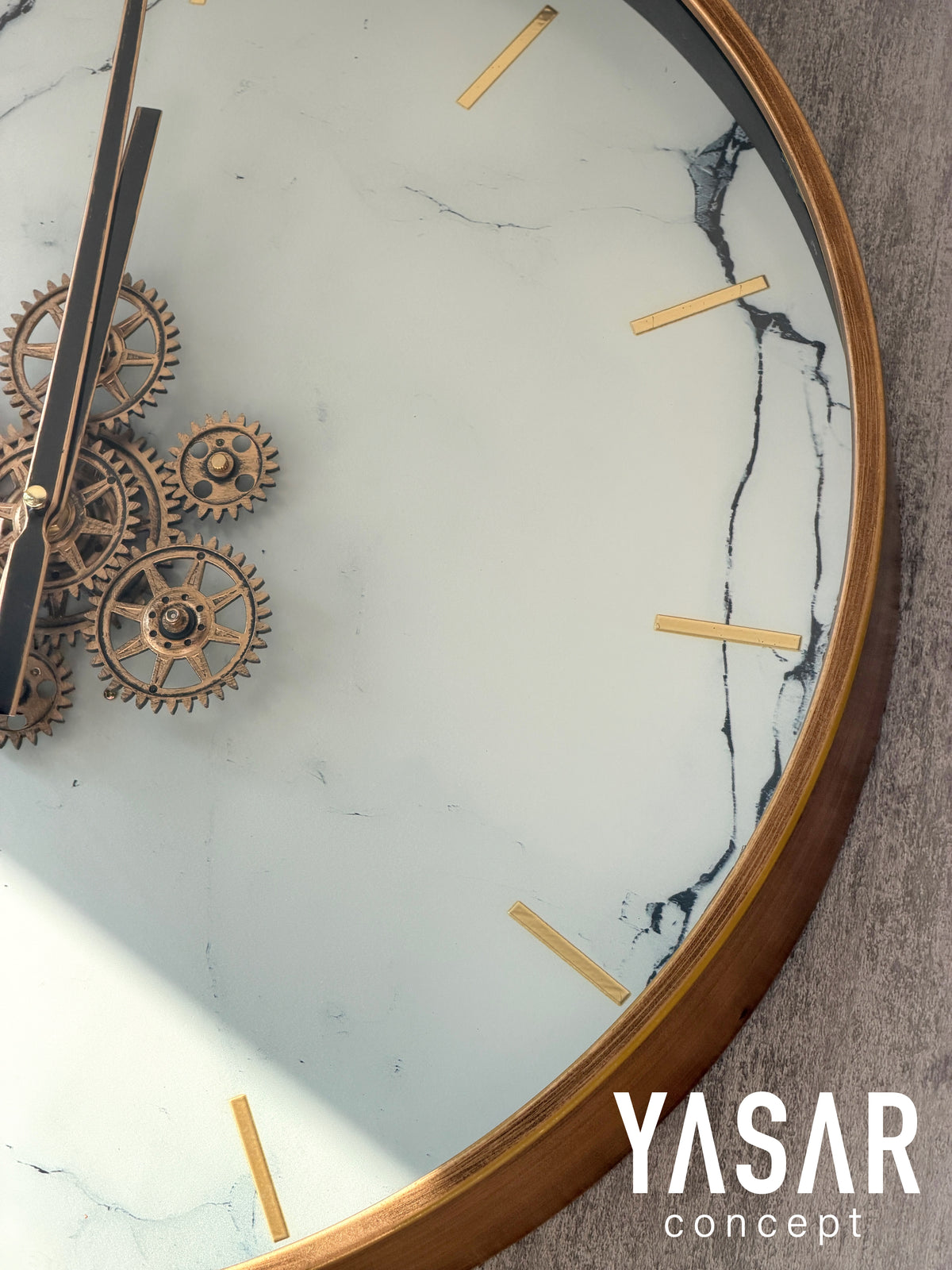 Calacatta Metal Çarklı Duvar Saati 50 Cm