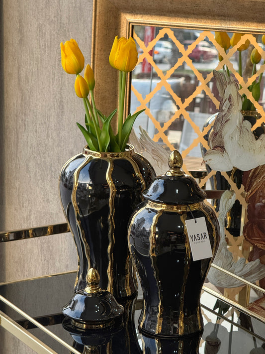 Nocturne Seramik Küp Kapaklı Vazo Set