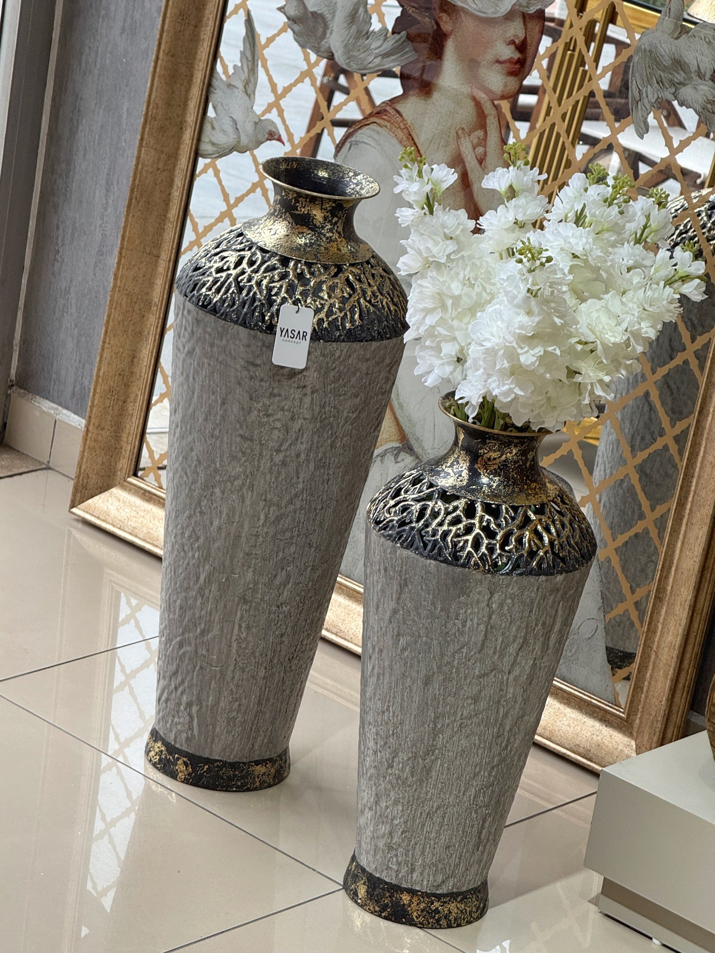 Elvion Metal Yer Vazosu Set Gri