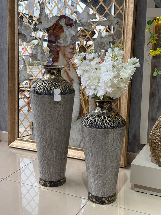 Elvion Metal Yer Vazosu Set Gri