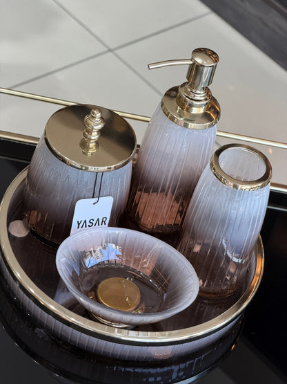 Bellagio Pirinç ve Cam Banyo Seti 5 Parça