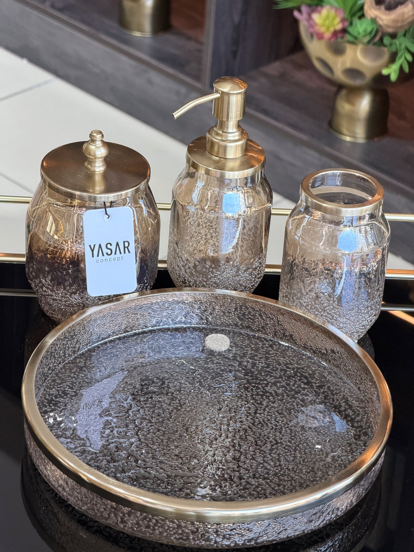 Ambre Pirinç ve Cam Banyo Seti 4 Parça