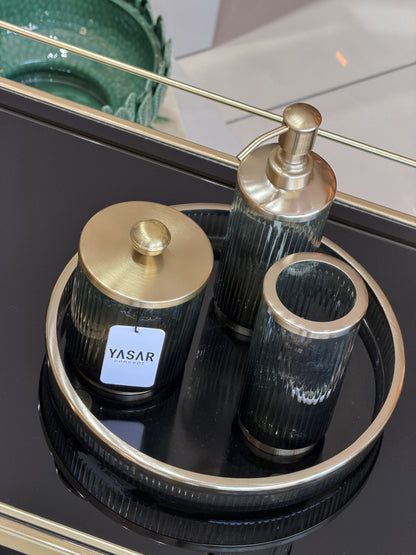 Solenne Pirinç ve Cam Banyo Seti 4 Parça