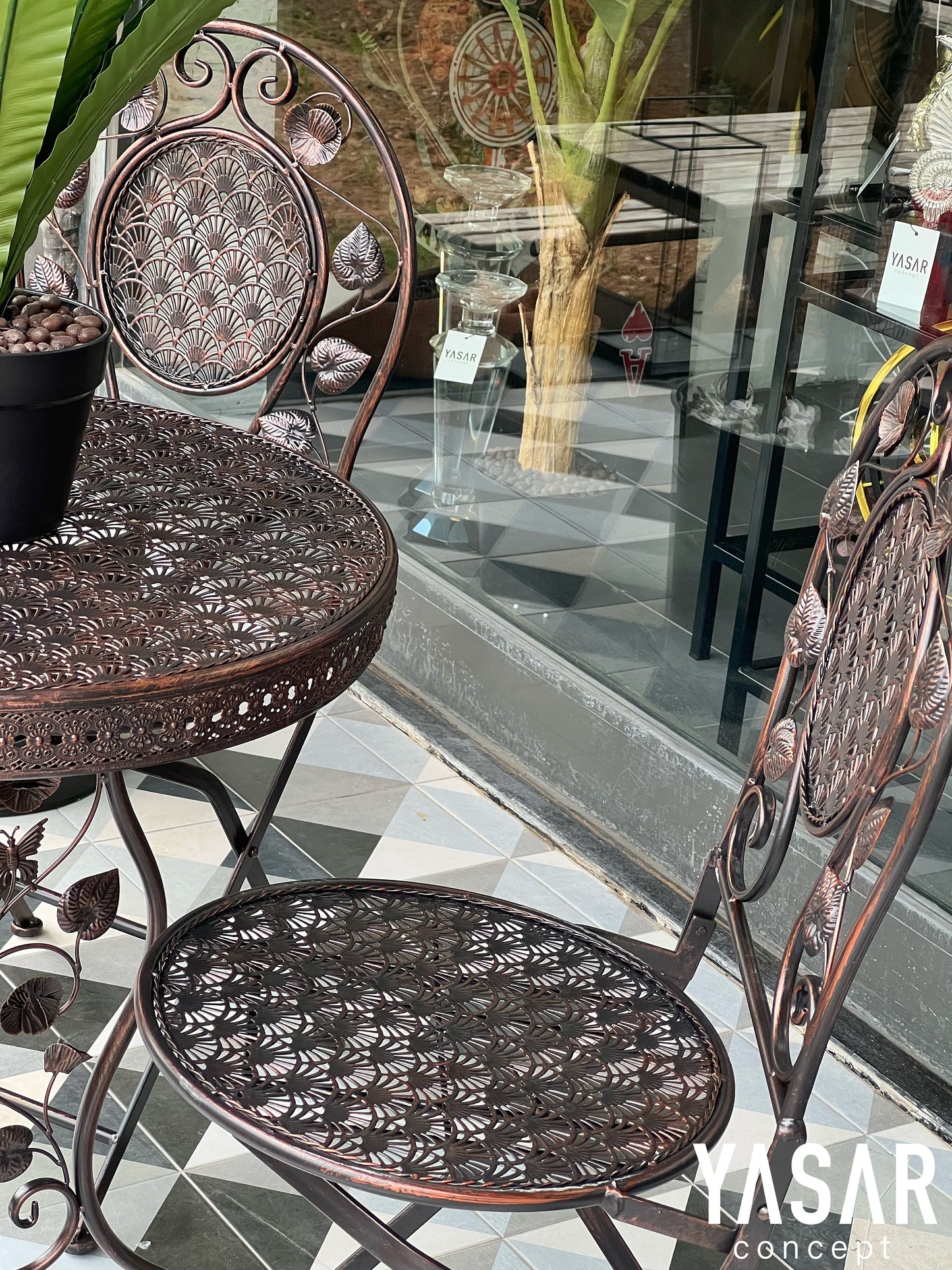 Belforgia Ferforje Masa Sandalye Takımı Siyah Bakır
