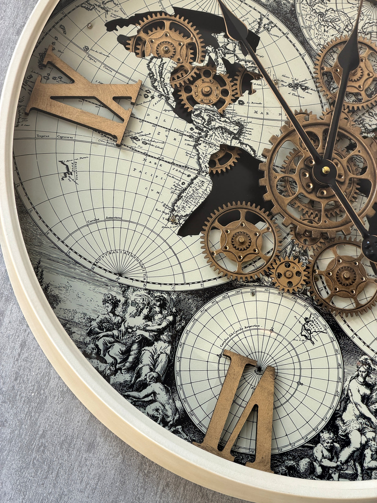 Longitude Dünya Haritalı Çarklı Duvar Saati 60 Cm