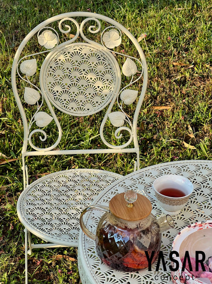 Chateau Ferforje Masa Sandalye Takımı Kırık Beyaz