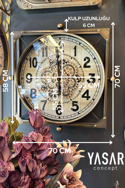 Hawthorne Metal Çarklı Duvar Saati 70 Cm