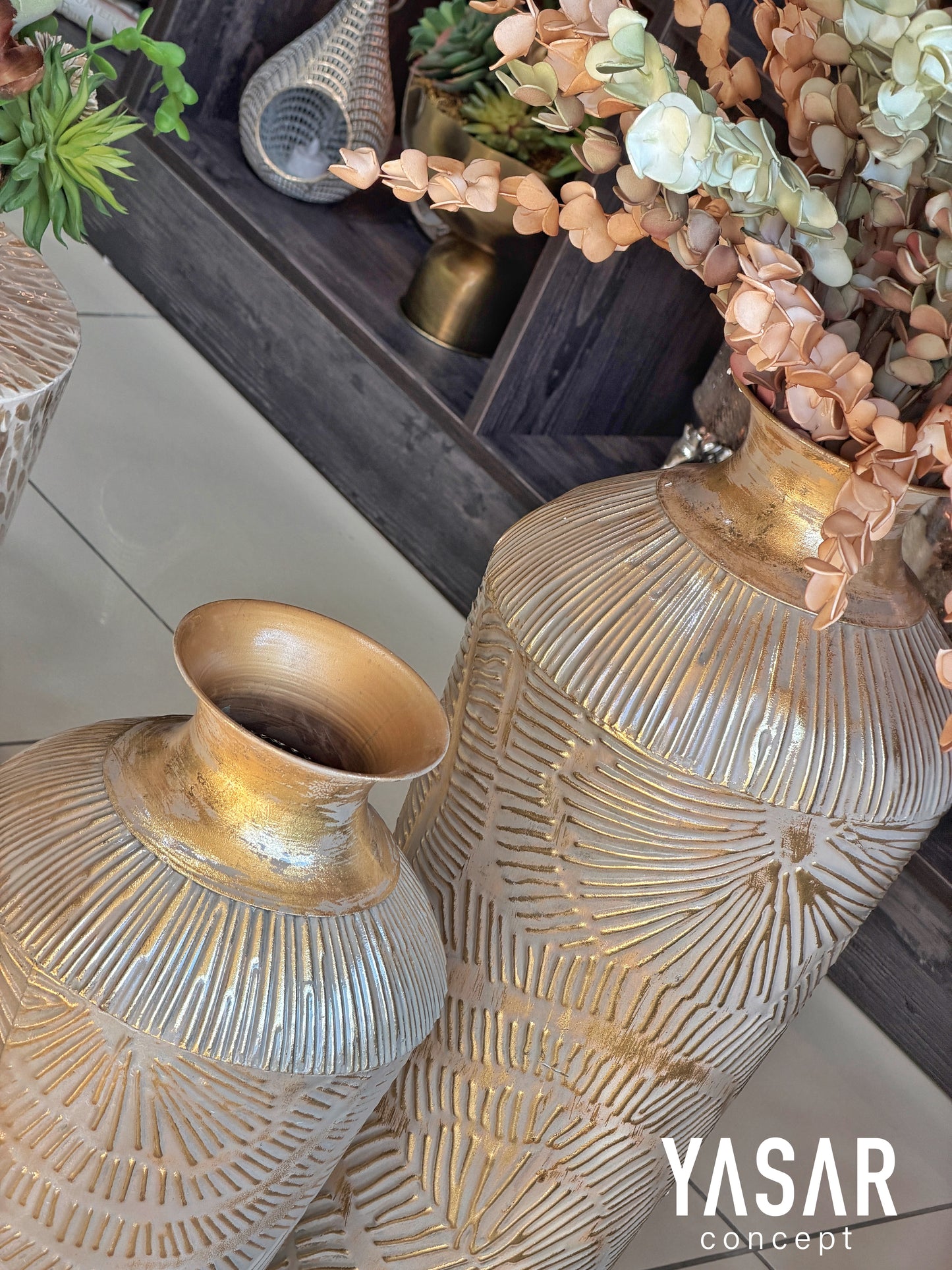 Modena Metal Yer Vazosu Set 25x55 Cm ve 28x72 Cm