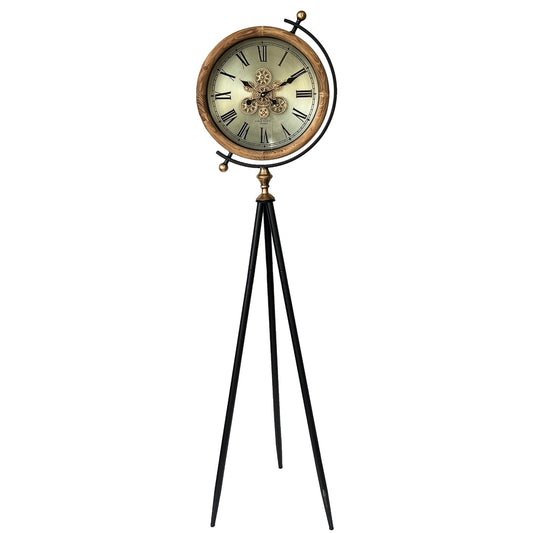 Montoro Metal Ahşap Çarklı Tripod Ayaklı Saat 43x160 Cm