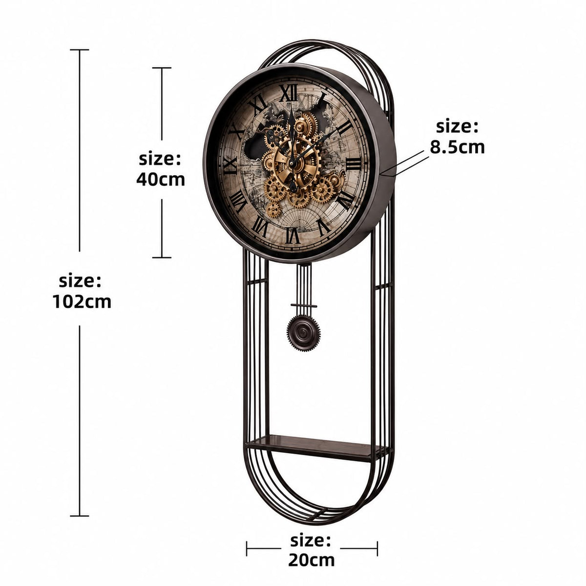 Pendolo Metal Çarklı Duvar Saati 40x102 Cm
