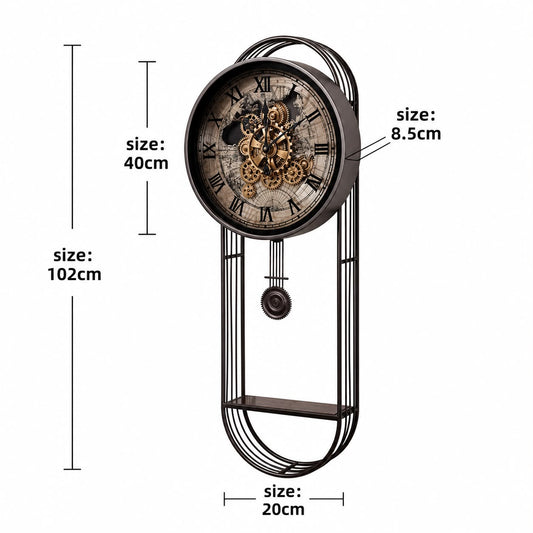 Pendolo Metal Çarklı Duvar Saati 40x102 Cm
