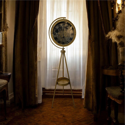 Mecrova Dünya Haritalı Metal Çarklı Tripod Ayaklı Saat