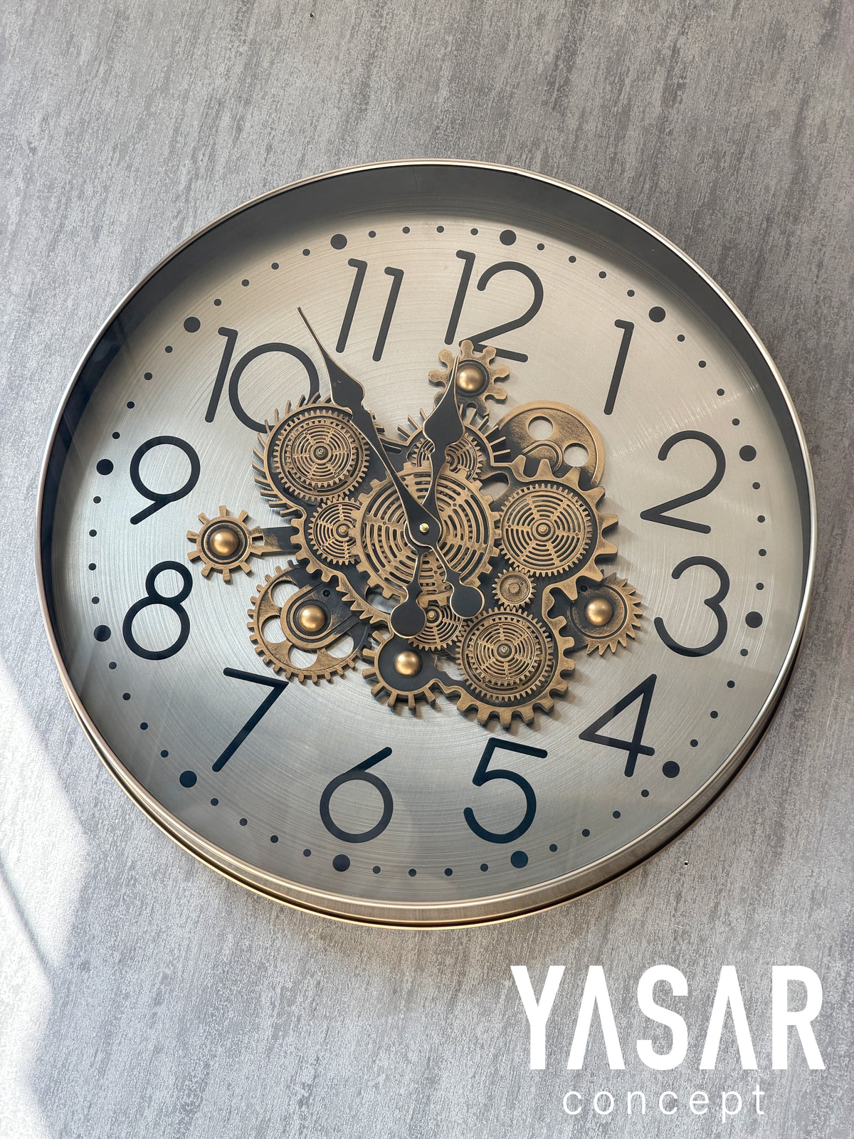 Sterling Metal Çarklı Duvar Saati 60 Cm