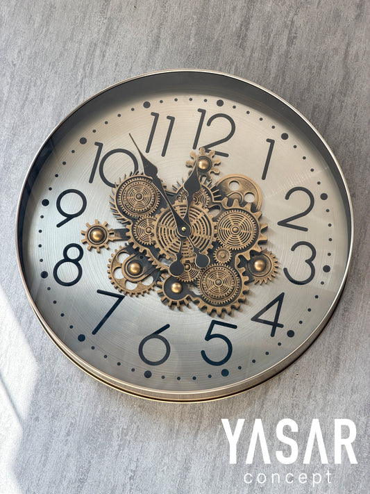 Sterling Metal Çarklı Duvar Saati 60 Cm
