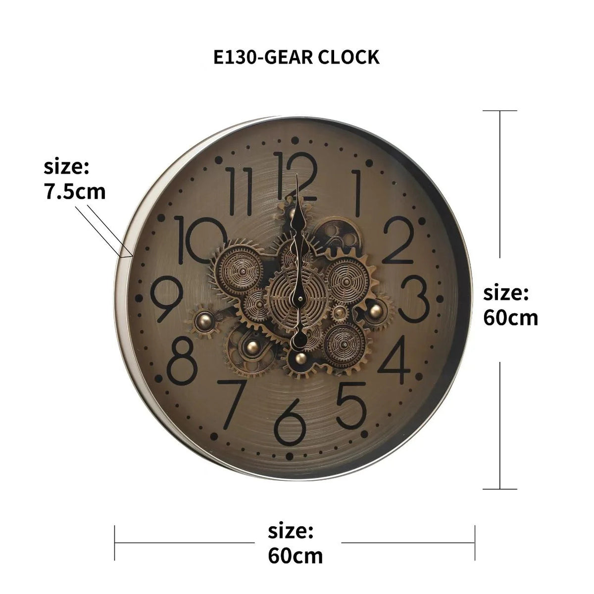 Sterling Metal Çarklı Duvar Saati 60 Cm