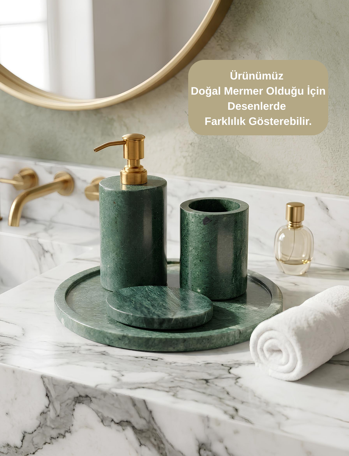 Malachite Mermer Banyo Seti 4 Parça