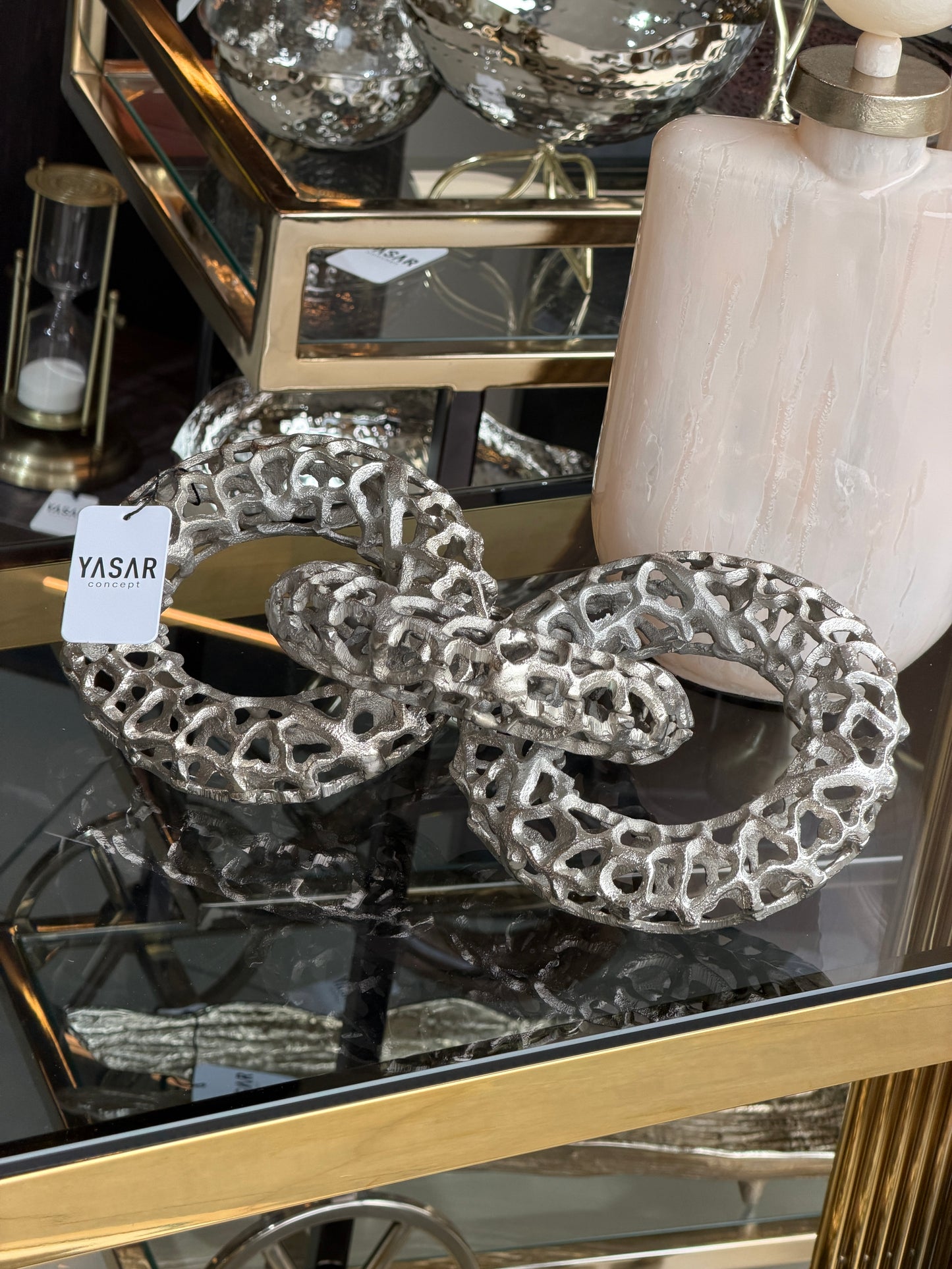 Chainor Metal Dekoratif Zincir Obje Gümüş 17x33 Cm