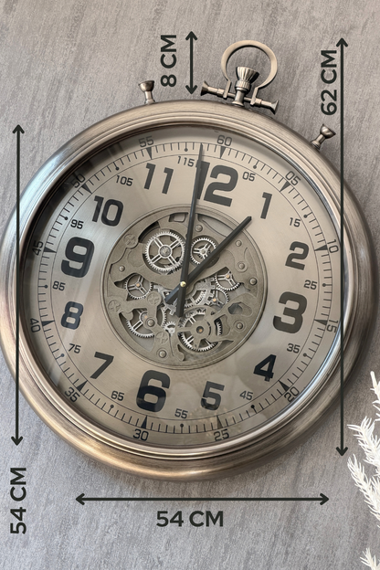 Chronovia Metal Çarklı Duvar Saati Gümüş 60 Cm