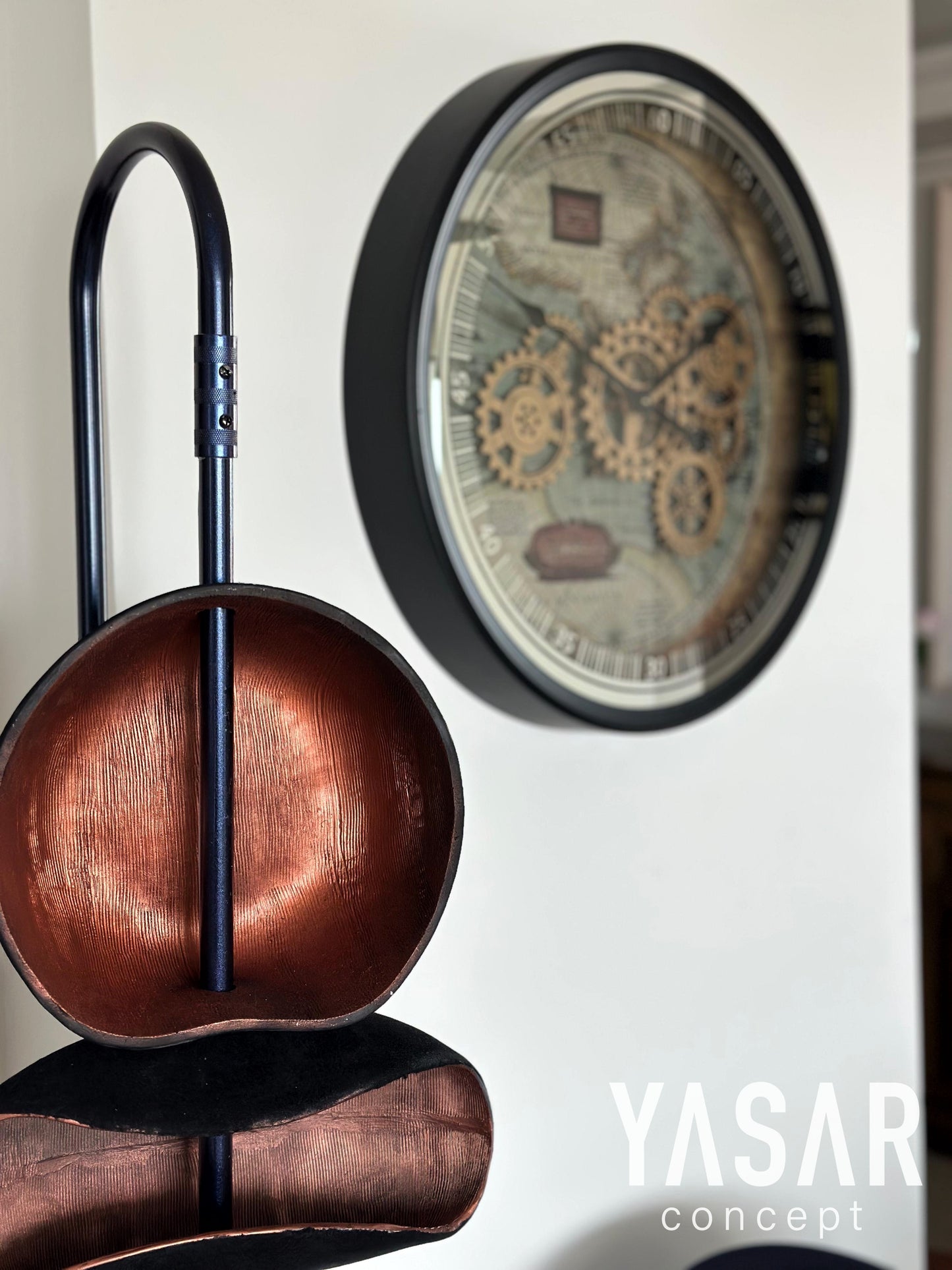 Earthline, Dünya Haritalı Metal Çarklı Duvar Saati 60 Cm