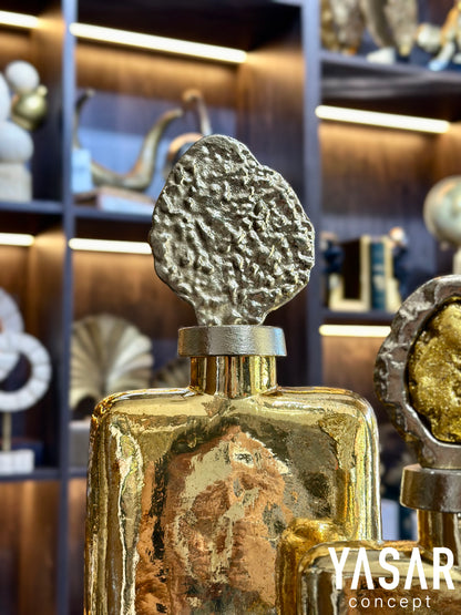 Antik Gold Kapaklı Cam Vazo Set