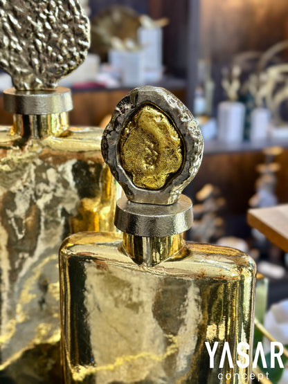 Antik Gold Kapaklı Cam Vazo Set